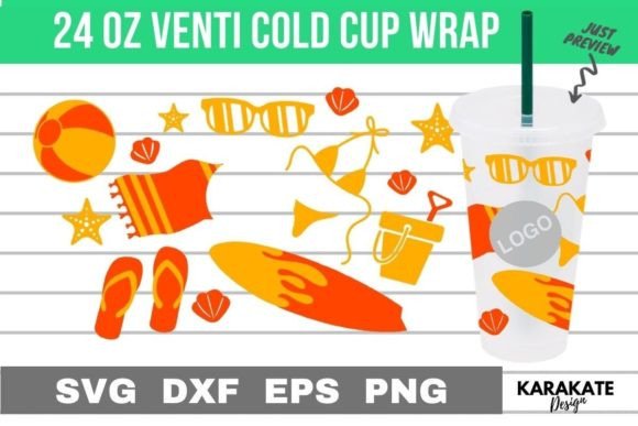 Beach, 24 Oz Venti Cup Hold Wrap Graphics for Crafts