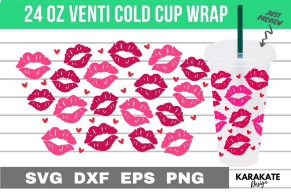 Kissing Lips 24oz Venti Cup Wrap for Crafts and Graphics