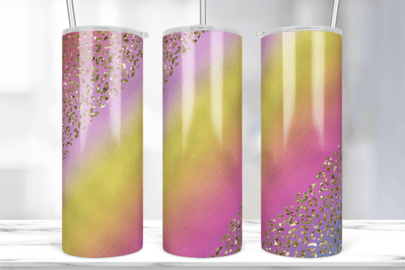 Pastel Gold Glitter Leopard Tumbler Wrap Graphics for Print