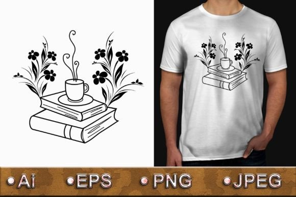 Reviewing Books and Cup of Coffee Graphics for T-Shirt Designs