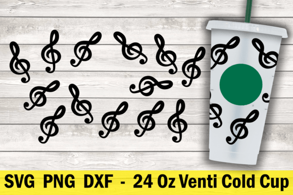 Treble Clef Embroidery Design for 24 Oz Cold Cup Wraps